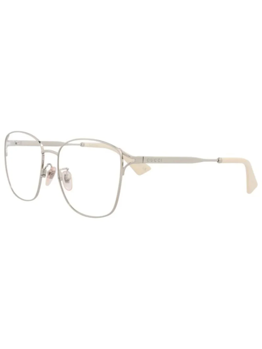 New Gucci Women's Eyeglasses Square Rectangle Metal Frame Silver Silver